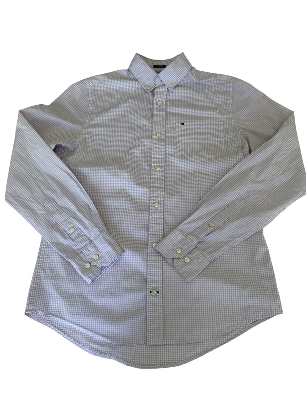 Tommy Hilfiger Custom Fit Dress Shirt Purple White Check 80s 2 Ply Long Sleeve